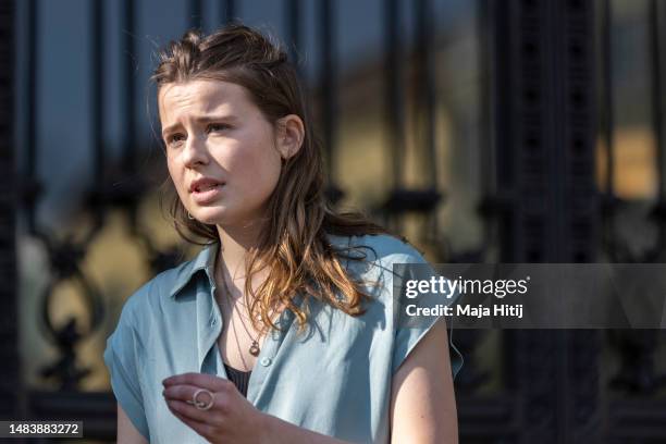 Luisa Neubauer, prominent member of the Fridays for Future climate action movement attends their climate activists protest outside the Transport...