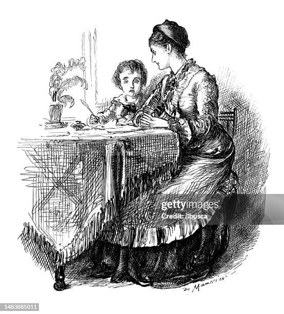 british satire caricature comic cartoon illustration - parent homework stock illustrations