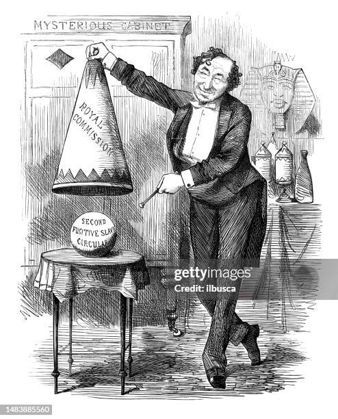 british satire caricature comic cartoon illustration - magician stock illustrations