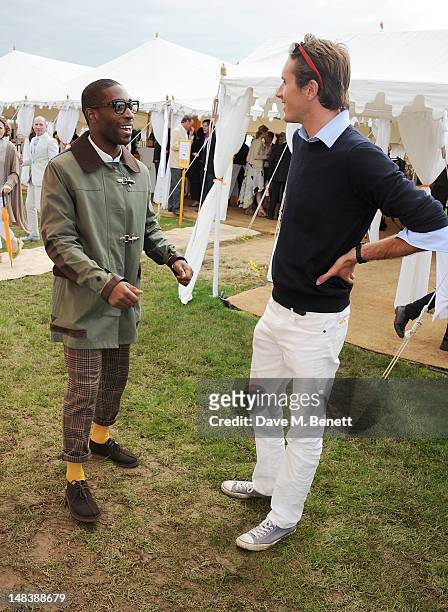 Tinie Tempah and Otis Ferry attend the Veuve Clicquot Gold Cup Final at Cowdray Park Polo Club on July 15, 2012 in Midhurst, England.