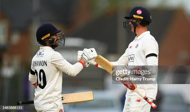 Keaton Jennings of Lancashire celebrates their century during Day Two of the LV= Insurance County Championship Division 1 match between Somerset and...