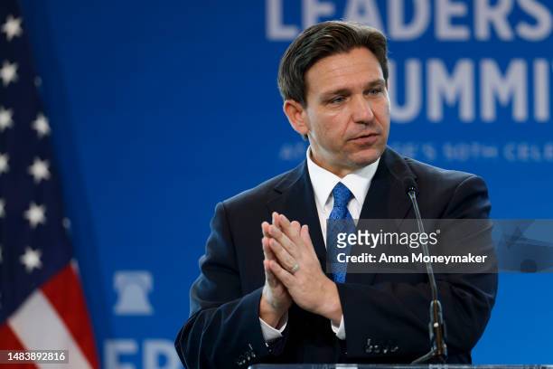 Florida Gov. Ron DeSantis gives remarks at the Heritage Foundation's 50th Anniversary Leadership Summit at the Gaylord National Resort & Convention...