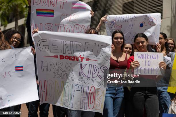 Students from the Miami-Dade County Public Schools School for Advanced Studies - Wolfson campus protest during a statewide walkout on April 21, 2023...