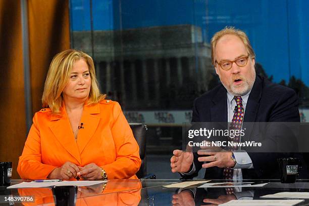 Pictured: – Hilary Rosen, Democratic Strategist, left, and Mike Murphy, Republican Strategist, right, appear on "Meet the Press" in Washington D.C.,...