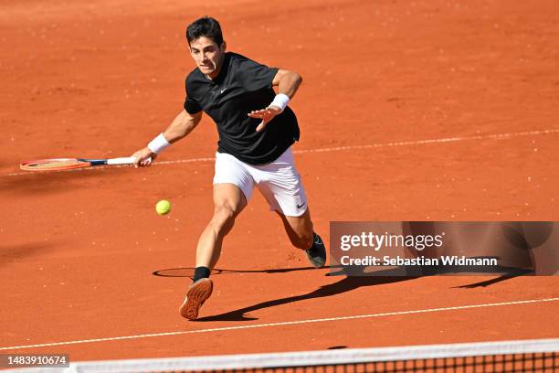 Cristian Garin of Chile plays a fore hand during his quarter final match against Holger Rune of Denmark during day seven of the BMW Open by American...