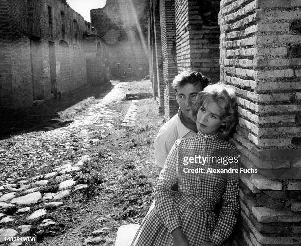 Actor Bobby Darin and actress Sandra Dee while filming for the movie "Come September" at Ostia Antica, Italy, in 1960.