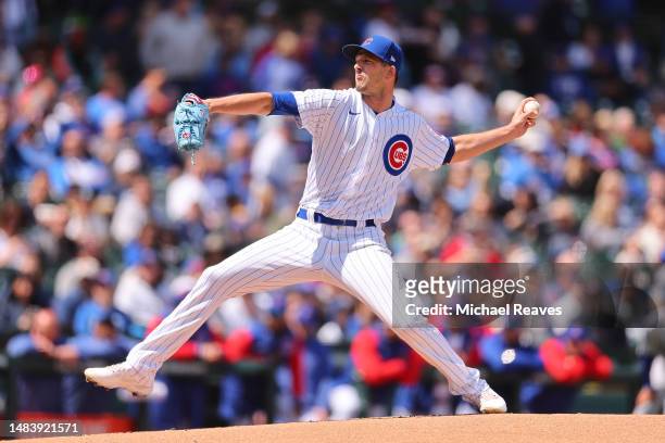 Drew Smyly of the Chicago Cubs delivers a pitch during the first inning against the Los Angeles Dodgers at Wrigley Field on April 21, 2023 in...