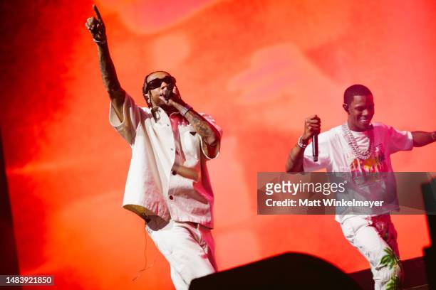 Tyga and A Boogie wit da Hoodie perform at the Sahara tent during the 2023 Coachella Valley Music and Arts Festival on April 16, 2023 in Indio,...