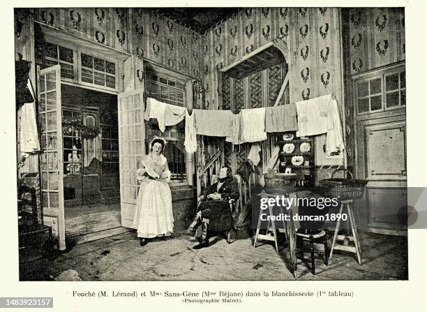 stockillustraties, clipart, cartoons en iconen met vaudeville actors in a scene for he play madame sans-gêne is a historical comedy-drama by victorien sardou and émile moreau 19th century history - eighteenth