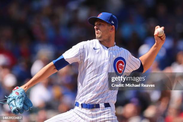 Drew Smyly of the Chicago Cubs delivers a pitch during the second inning against the Los Angeles Dodgers at Wrigley Field on April 21, 2023 in...