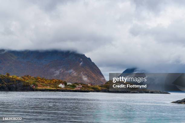 the beautiful views at hamn speak for themself, espescially with all trees in autumn colors, troms og finnmark, norway - hamn stock pictures, royalty-free photos & images