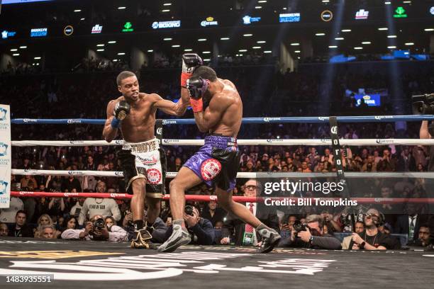 January 20: Errol Spence Jr defeats Lamont Peterson by RTD in the 10th round in their Championship Welterweight fight at the Barclay Center in...