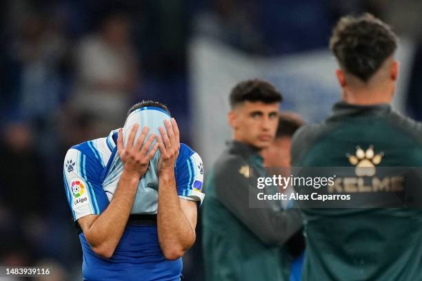 Oscar Gil Regano of RCD Espanyol looks dejected following their draw in the LaLiga Santander match between RCD Espanyol and Cadiz CF at RCDE Stadium...