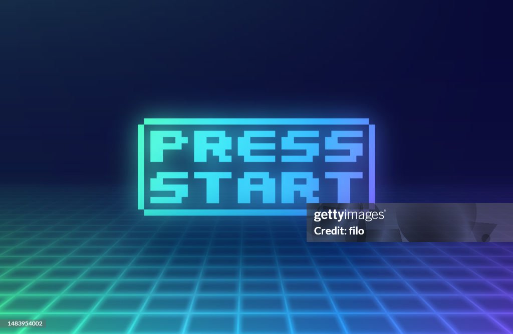 レトロなビデオゲームの背景を開始を押します
