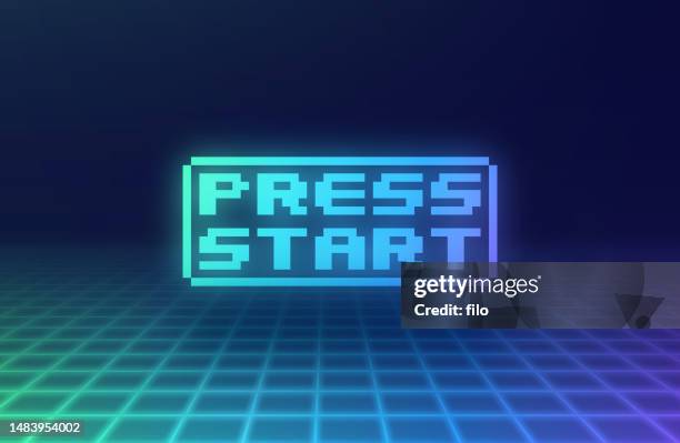 stockillustraties, clipart, cartoons en iconen met press start retro video game background - duwen