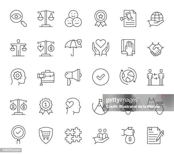 business ethics line icon set - editable stroke - dedicated employee stock illustrations
