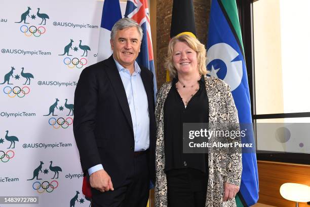 The President of the Australian Olympic Committee, Ian Chesterman, the President of the French Olympic Committee, Ms Brigitte Henriques, sign a...