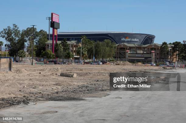 View shows Allegiant Stadium, home of the NFL's Las Vegas Raiders, behind the site that the Oakland Athletics agreed in principle to purchase from...