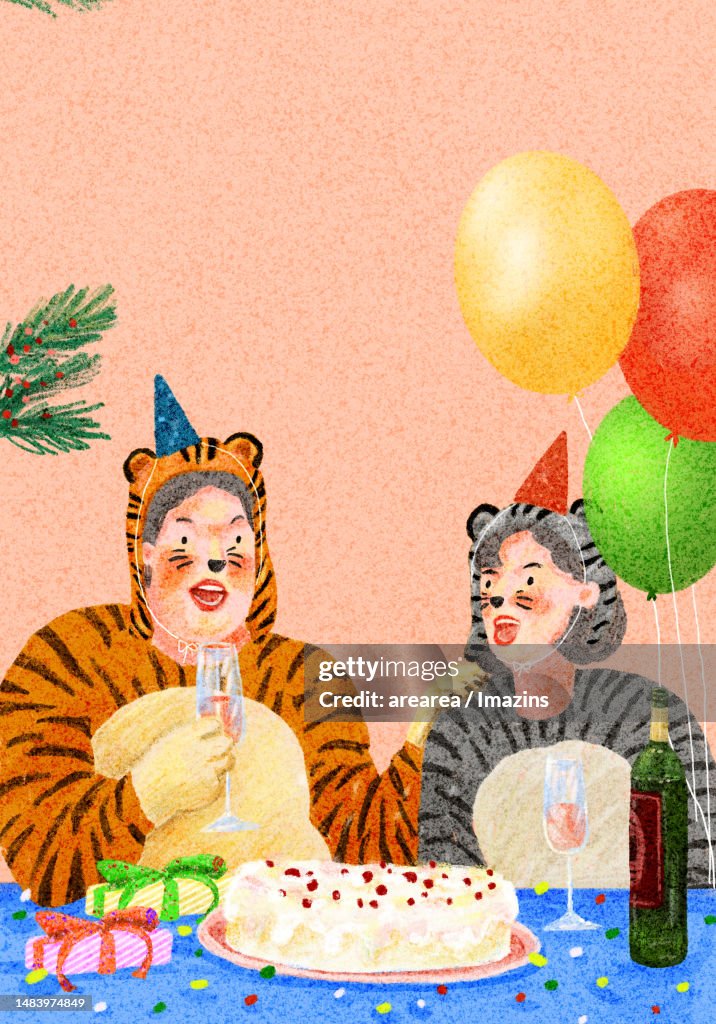 Celebration, party, tiger, scenery, couple