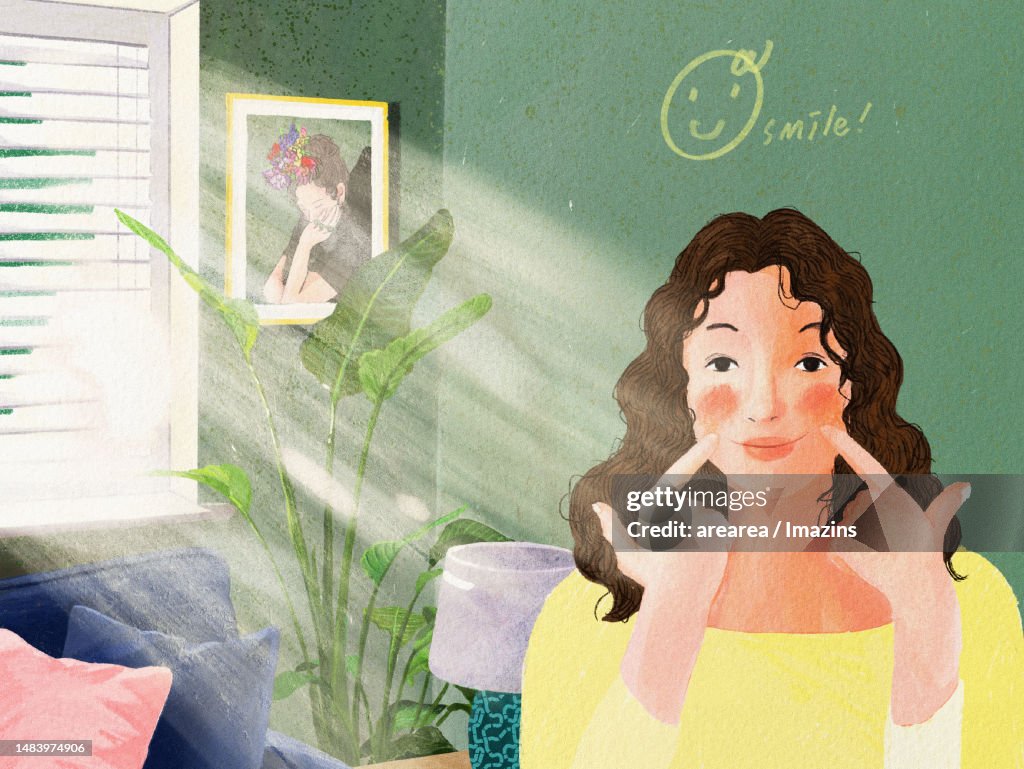 Laugh, smile, woman, room, scenery, smiley