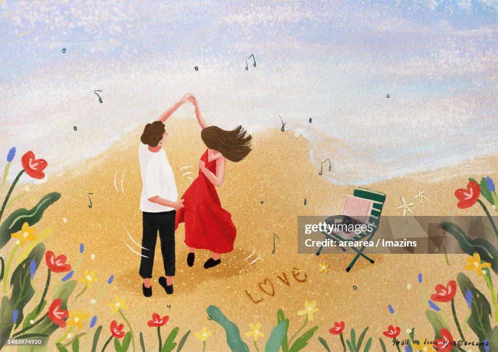 Couple, lovers, love, dating, seaside, dance