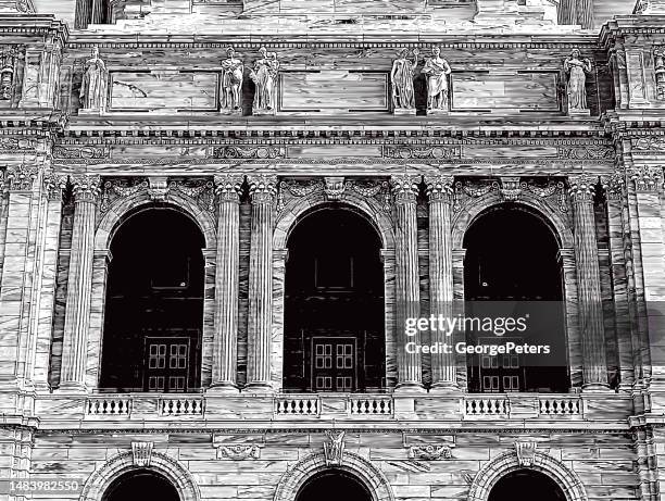 classical architecture, building exterior - marble statue stock illustrations