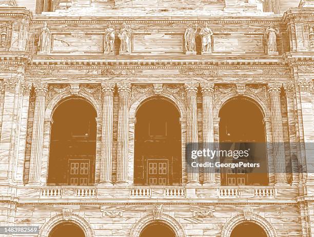 classical architecture, building exterior - marble statue stock illustrations