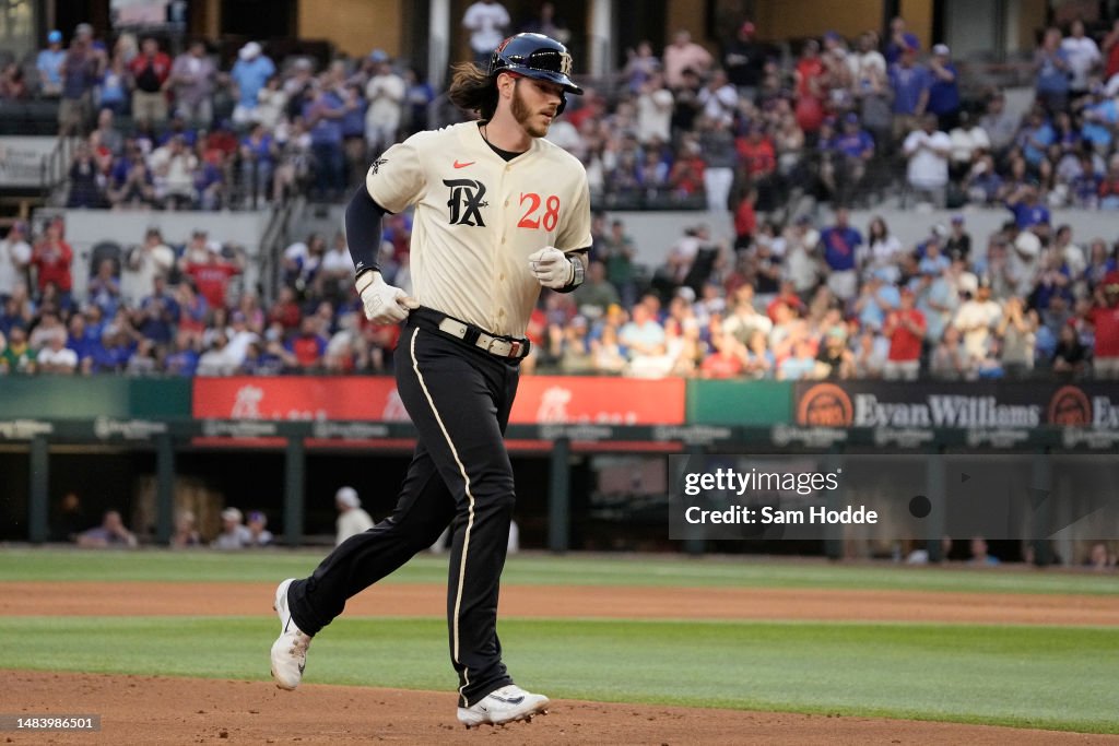 Texas Ranger Heim Jonah Heim of the Texas Rangers runs the bases after hitting a home ...