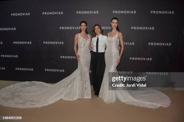 Sara Sampaio, Alessandra Rinaudo and Blanca Portillo attend the photocall before Pronovias show during Barcelona Bridal Fashion Week on April 21,...