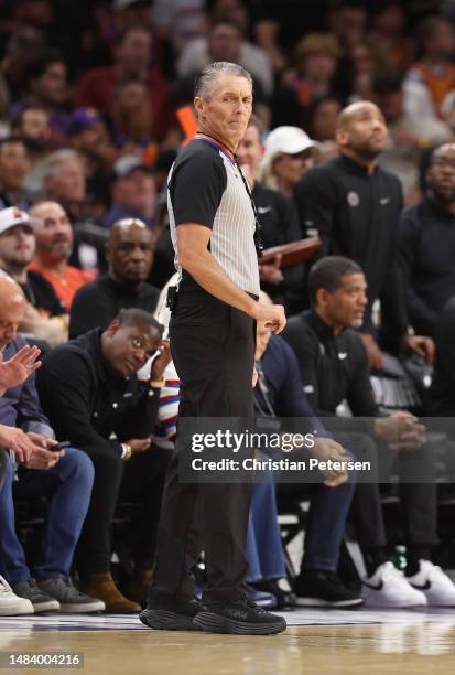 Referee Scott Foster during the second half of Game Two of the Western Conference First Round Playoffs at Footprint Center on April 18, 2023 in...