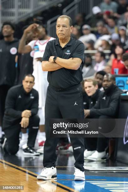 Head coach Kelvin Sampson of the Houston Cougars looks on during the Sweet 16 round of the NCAA Men's Basketball Tournament game against the Miami...
