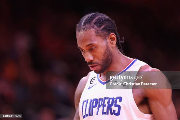 Kawhi Leonard of the LA Clippers during the second half of Game Two of the Western Conference First Round Playoffs at Footprint Center on April 18,...