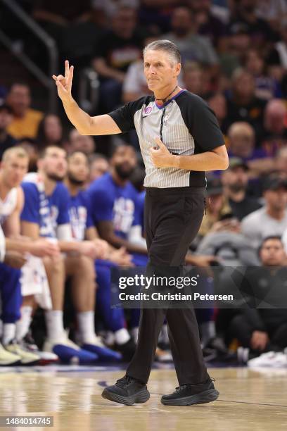 Referee Scott Foster during the second half of Game Two of the Western Conference First Round Playoffs at Footprint Center on April 18, 2023 in...