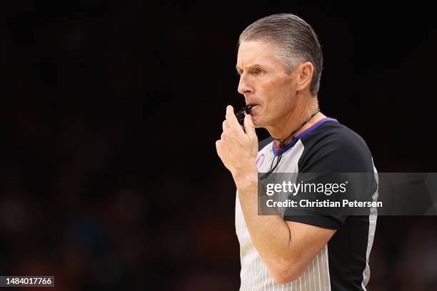 Referee Scott Foster during the second half of Game Two of the Western Conference First Round Playoffs at Footprint Center on April 18, 2023 in...