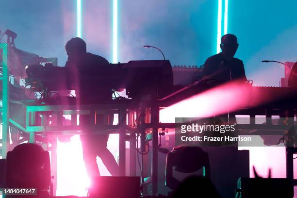 Ed Simons and Tom Rowlands of The Chemical Brothers perform on Outdoor Theatre during the 2023 Coachella Valley Music and Arts Festival on April 21,...