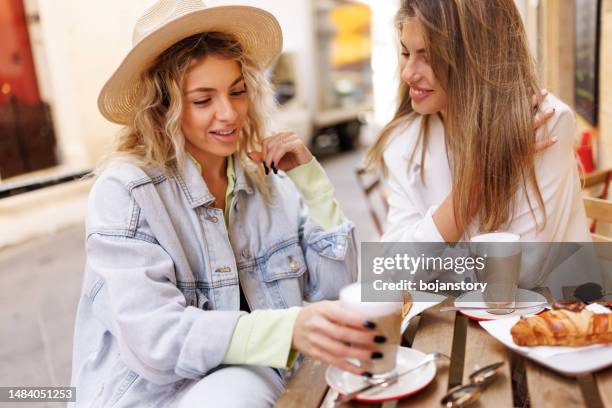 enjoying morning with best friend - cafe culture stock pictures, royalty-free photos & images