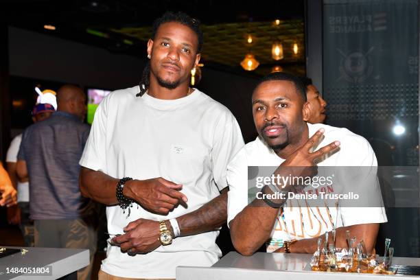 Edwin Jackson and Michael Bourn attend the Player's Alliance FLIGHT Club™ Weekend: A Celebration of Barriers Broken at Topgolf Las Vegas on April 21,...