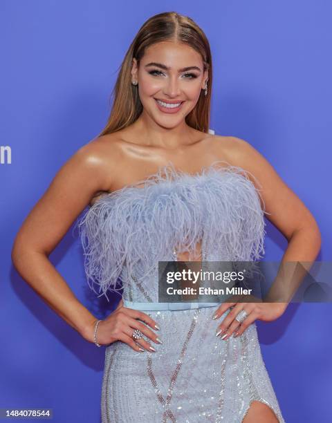 Migbelis Castellanos poses in the press room during the 2023 Latin American Music Awards at MGM Grand Garden Arena on April 20, 2023 in Las Vegas,...