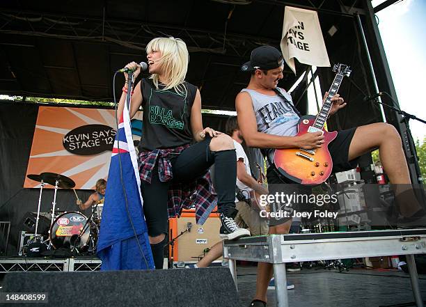 Jenna McDougall of the Australian pop punk band Tonight Alive performs onstage during the 2012 Vans Warped Tour at Klipsch Music Center on July 10,...