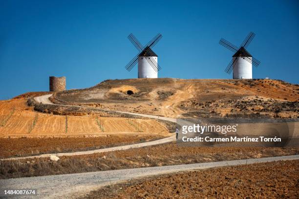 the giants of don quixote, windmills at tembleque, castilla la mancha, spain. - テンブレケ ストックフォトと画像