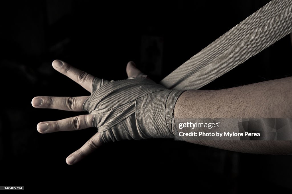 Boxer wrapping his hand