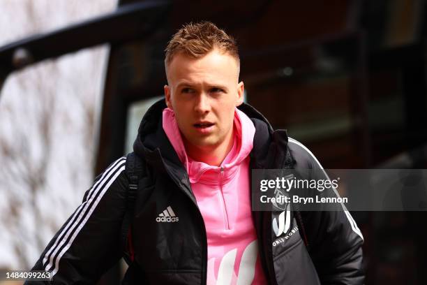 Marek Rodak of Fulham arrives at the stadium prior to the Premier League match between Fulham FC and Leeds United at Craven Cottage on April 22, 2023...