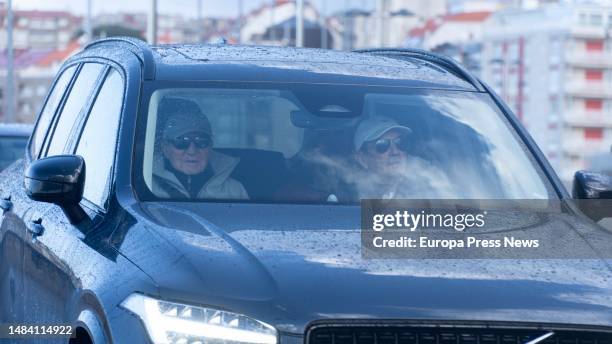 King Juan Carlos I on his arrival at the Real Nautico de Sanxenxo, on 22 April, 2023 in Sanxenxo, Pontevedra, Galicia, Spain. Juan Carlos I arrived...