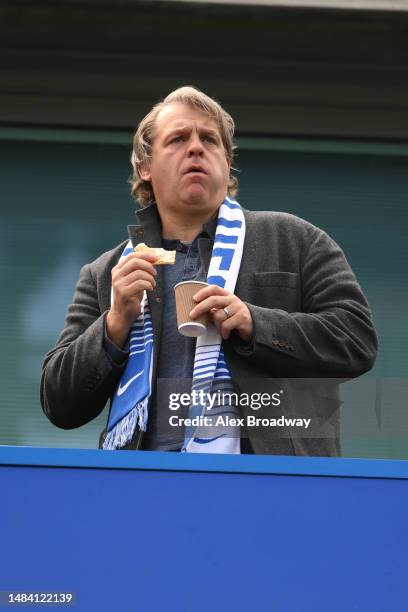 Chelsea Owner, Todd Boehly, looks on during the UEFA Women's Champions League semifinal 1st leg match between Chelsea FC and FC Barcelona at Stamford...