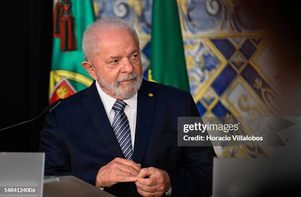 The President of Brazil Luiz Inácio Lula da Silva at the joint press conference with Portuguese President Marcelo Rebelo de Sousa in Belem...