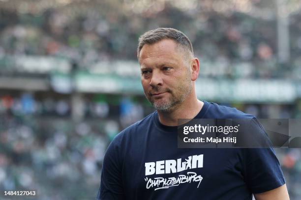 Pal Dardai, newly appointed Head Coach of Hertha Berlin, looks on prior to the Bundesliga match between Hertha BSC and SV Werder Bremen at...