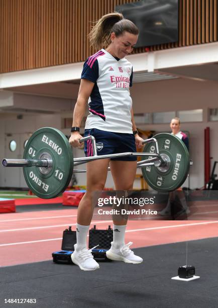 Katie McCabe of Arsenal during the Arsenal Women's training session at London Colney on April 22, 2023 in St Albans, England.