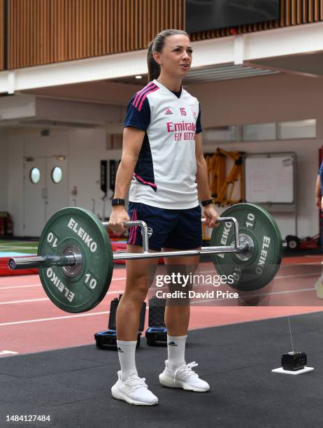 Katie McCabe of Arsenal during the Arsenal Women's training session at London Colney on April 22, 2023 in St Albans, England.