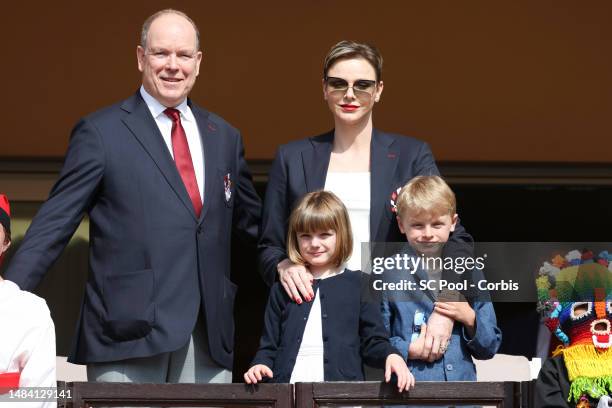 Prince Albert II of Monaco, Princess Charlene of Monaco, Princess Gabriella of Monaco and Prince Jacques of Monaco attend the Sainte Devote Rugby...