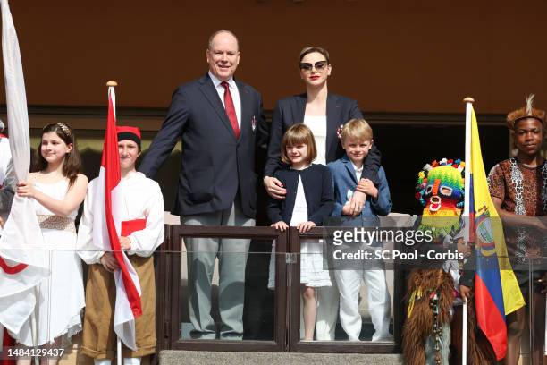 Prince Albert II of Monaco, Princess Charlene of Monaco, Princess Gabriella of Monaco and Prince Jacques of Monaco attend the Sainte Devote Rugby...